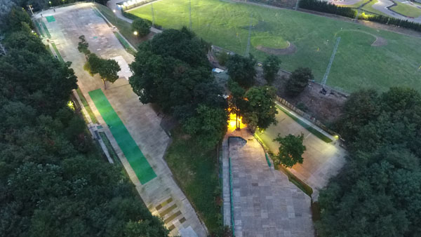 Aerial view of the slopes in the woodland at Brentwood Park
