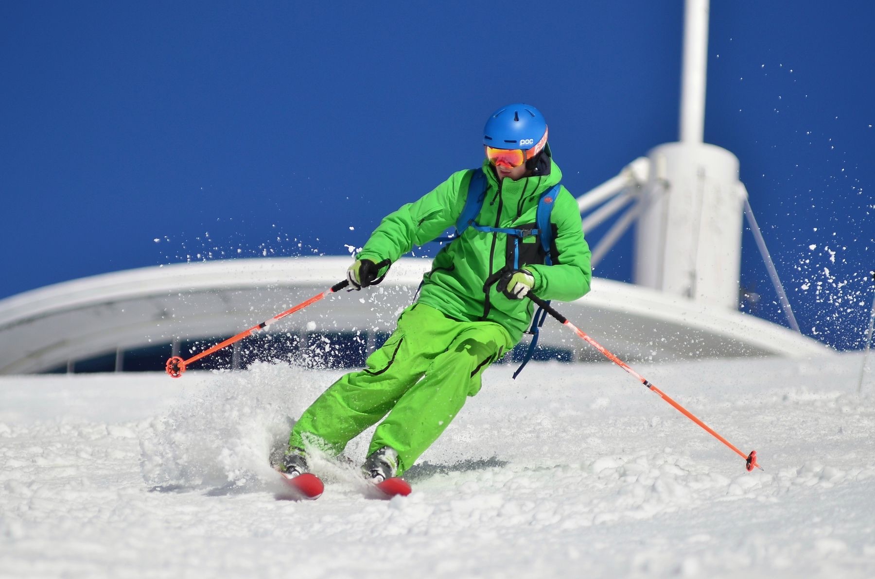 A skier carving a turn